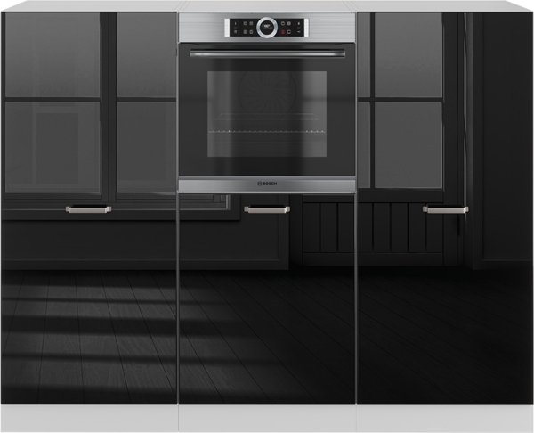 Einbauküche R-Line Schwarz Hochglanz/Weiß 180 cm ohne Arbeitsplatte Vicco