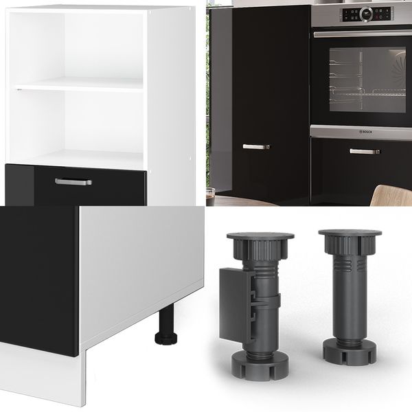 Einbauküche R-Line Schwarz Hochglanz/Weiß 180 cm ohne Arbeitsplatte Vicco Bild 5