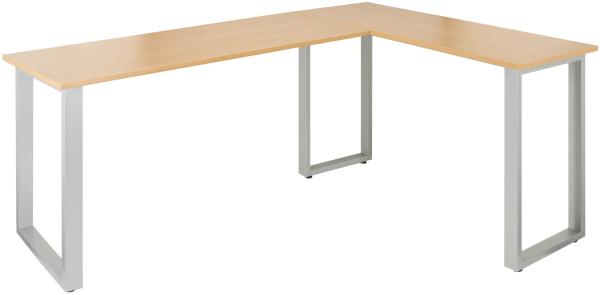 hjh OFFICE Schreibtisch WORKSPACE BASIC I Melaminharzbeschichtete Spanplatte, Gestell pulverbeschichteter Stahl Buche/Silber