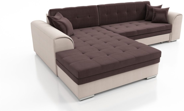 Couchgarnitur SARRA Beige-Schokolade mit Schlaffunktion Ottomane Links