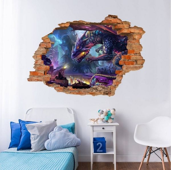 nikima Wandtattoo 097 Wandtattoo Drache Fantasy - Loch in der Wand - 500 x 350 mm (PVC-Folie), in 6 vers. Größen