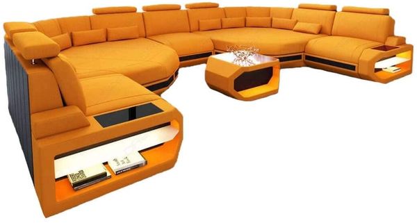 Stoff Wohnlandschaft Asti XXL – Komfort & Design - Mikrofaserstoff - Apricot-Schwarz