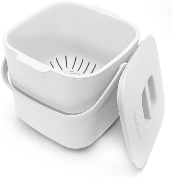 YourCasa Biomülleimer Küche - 7L - Komposteimer Küche für alltäglichen Biomüll Behälter - Spülmaschinenfest - geruchsdicht- herausnehmbarer Sieb - Bio Mülleimer klein mit Deckel Bio Eimer (Weiss)