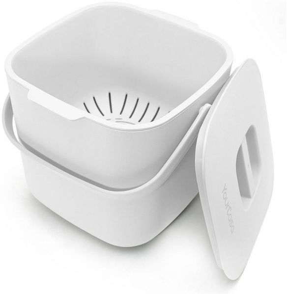 YourCasa Biomülleimer Küche - 7L - Komposteimer Küche für alltäglichen Biomüll Behälter - Spülmaschinenfest - geruchsdicht- herausnehmbarer Sieb - Bio Mülleimer klein mit Deckel Bio Eimer (Weiss)