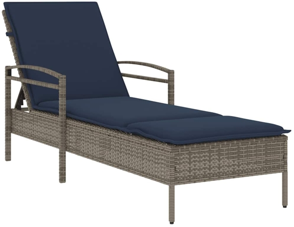 vidaXL Sonnenliege mit Kissen Grau 63 x 200 x 81 cm Poly Rattan 368305