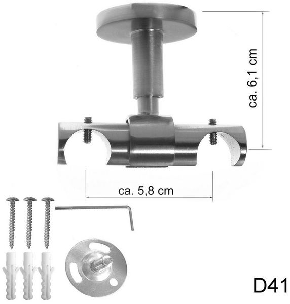 BASIT Gardinenstange Edelstahloptik 20mm mit Wandträgern 120 cm E30, Ø 20 mm, 2-läufig, verschraubt, Metall, D41 120 cm E30 Kappe