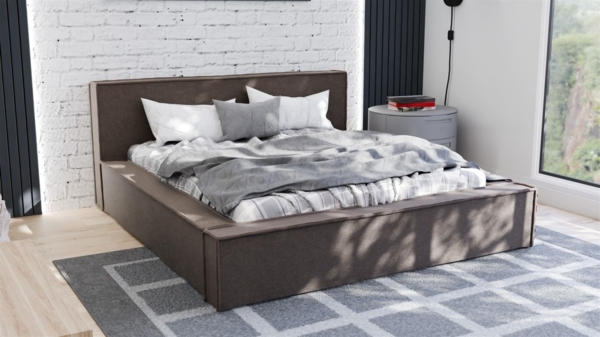 Polsterbett Doppelbett Bett ALDANA 120x200cm in Stoff Freya Dunkelbraun