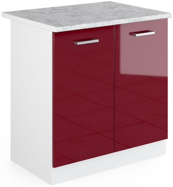 Spülenunterschrank R-Line Bordeaux Hochglanz 80 cm mit Türen, mit Arbeitsplatte Vicco