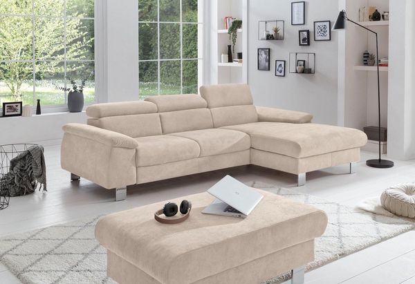 COTTA Ecksofa Komaris L-Form, mit Kopfteilverstellung, wahlweise Bettfunktion,Stauraum & Beleuchtung