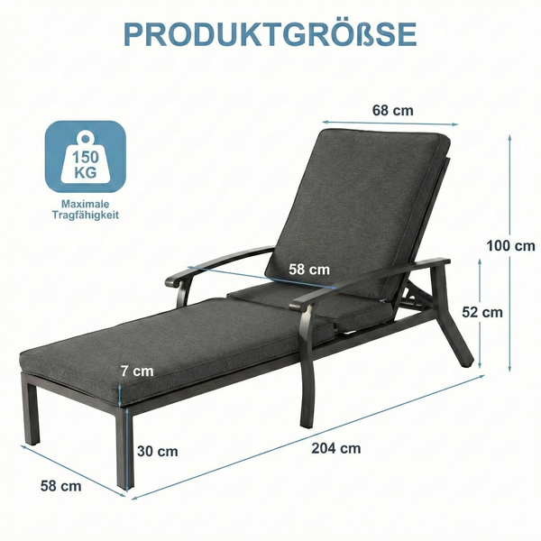 LVHOM Luxus Sonnenliegen 1 St, Verstellbare Aluminium-Liege mit Kissen, Gartenliege Rostfrei/wasserfest, 60 x 183 x 39 cm Bild 8