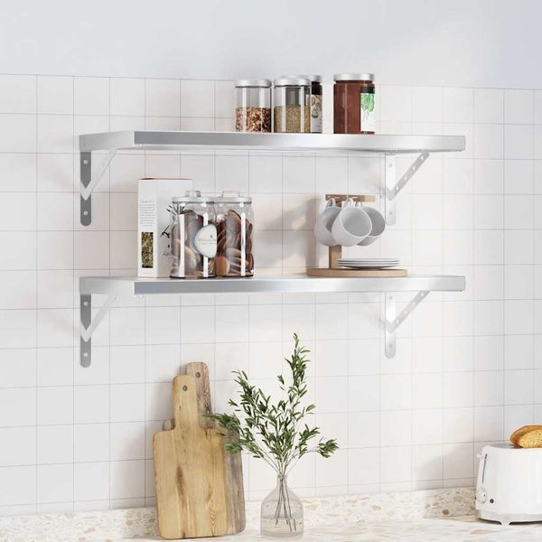 Wandregal 2 pcs, Bücherregal Wand 75x30 cm Silbern Edelstahl