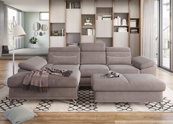 sit&more Ecksofa Cabrio L-Form, B: 295 cm, mit Sitztiefen-, Arm- & Kopfteilverstellung, 2 Nierenkissen, Federkern, optional Bettfunktion und Stauraum