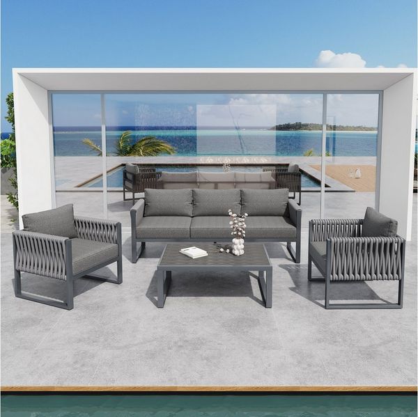 STILVORA Gartenlounge-Set 5-Sitzer Gartenmöbel Set Gartenlounge-Set mit Verstellbaren Füßen Grau, (Outdoor Sofa 5-Sitzer Grau, 1-tlg)