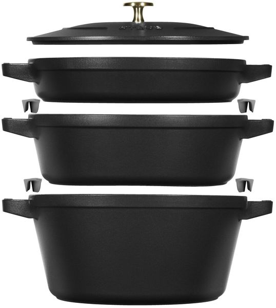 Staub Kochtopfset, 3-tlg | rund | Gusseisen | Schwarz