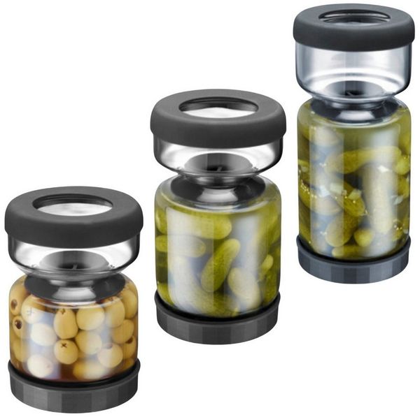 Thiru Vorratsglas Premium Abtropfglas - Gurkenglas - auslaufsicher - Zwei-Kammer-System, (3-tlg), Auslaufsicher