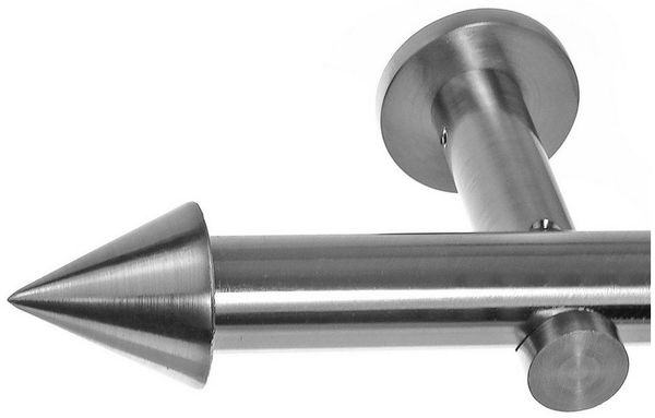 BASIT Gardinenstange Edelstahloptik 20mm mit Wandträgern 120 cm E31, Ø 20 mm, 1-läufig, verschraubt, Metall, H31 120 cm E31 Spitze