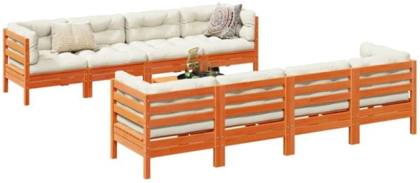 vidaXL 9-tlg. Garten-Sofagarnitur mit Kissen Wachsbraun Kiefernholz 3299362