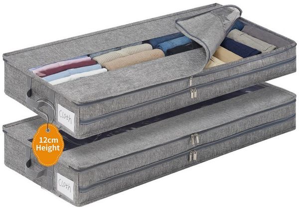 Insma Unterbettkommode 40.8L Unterbett Aufbewahrungsbox mit Deckel (2 St, Aufbewahrungstasche faltbare Organizer 85×40×12 cm), mit Doppelreißverschlüssen, verstärkten Griffen und PVC Sichtfenster