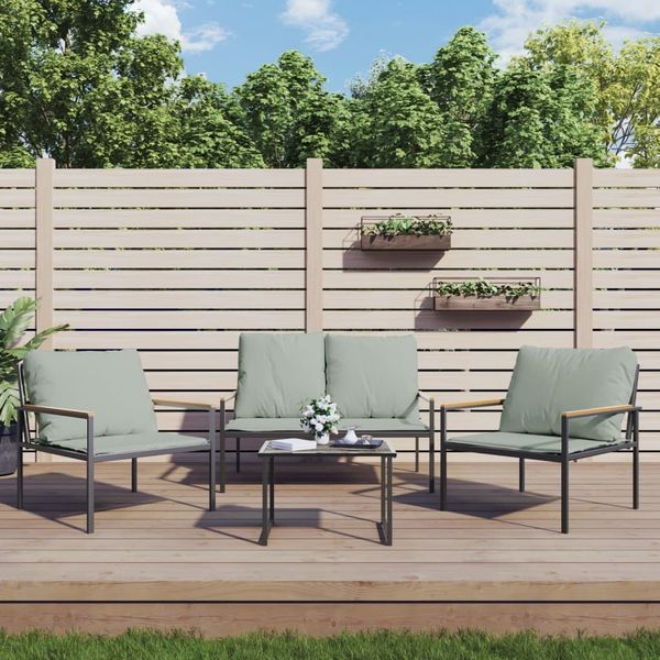 vidaXL 4-tlg. Garten-Lounge-Set mit Kissen Anthrazit Stahl 3188016