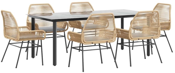 vidaXL 7-tlg. Garten-Essgruppe mit Kissen Braun Poly Rattan Glas 3334574