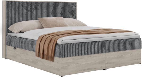 Boxspringbett NORDIC 180 x 200 cm, Doppelbett, Topper T25, Multipocket-Matratzen H4, holz Optik, Bettkasten, Polsterbett - Grau Cord Bild 7