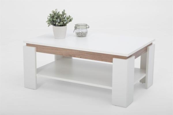 Couchtisch TIMO 2- 90x60 cm mit Ablageboden Weiss / Wildeiche