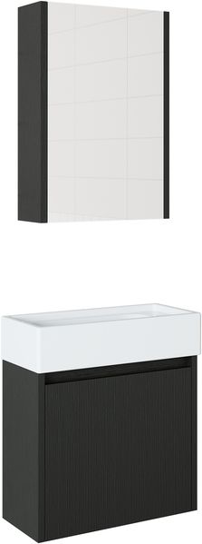 Roomart MINI-50 Badmöbel Set– 3-teiliges Badezimmermöbel Set - Unterschrank, Waschbecken & Spiegelschrank - H 45 x B 25 x T 49 cm • Schwarz-Eiche Bild 8