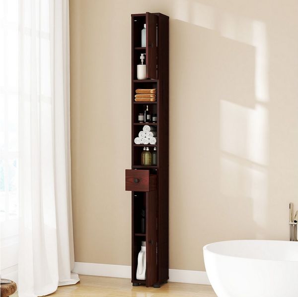 COSTWAY Hochschrank Badschrank schmal, verstellbaren Regal, 20x20x180cm, Weiß