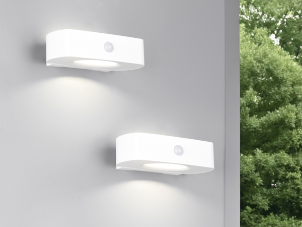 2er SET Solar Wandleuchten auch per USB aufladbar mit Bewegungsmelder, B: 21cm