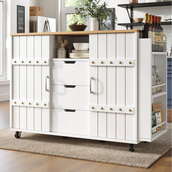 Flieks Küchenwagen mit erweiterbare Arbeitsplatte, Rollen und Handtuchhalter, (1 St, B110/T70/H90 cm), Servierwagen mit Schiebetüren und Schubladen Kücheninsel Buffetschrank