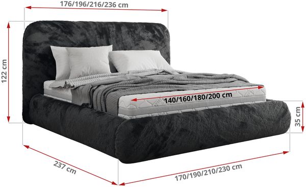 Bett mit Stauraum Polsterbett BENEA CLASSIC, Doppelbett mit Lattenrost Gepolstertes Kopfteil Gasdruckfeder Schlafzimmerbett Multipocket Matratze - 140 x 200 cm - Dunkelgrau Plüsch - ELORI LUX Bild 4