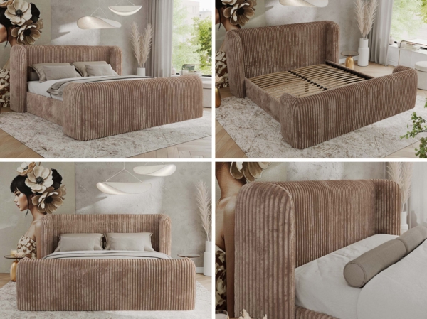 Polsterbett mit Lattenrost, Doppelbett für Schlafzimmer, Gepolstertes Kopfteil, Foam matratze, Härtegrad H2 - EMORA CLASSIC DUO - 200 x 200 cm - Braun Cord - MIRO - LUX Bild 2