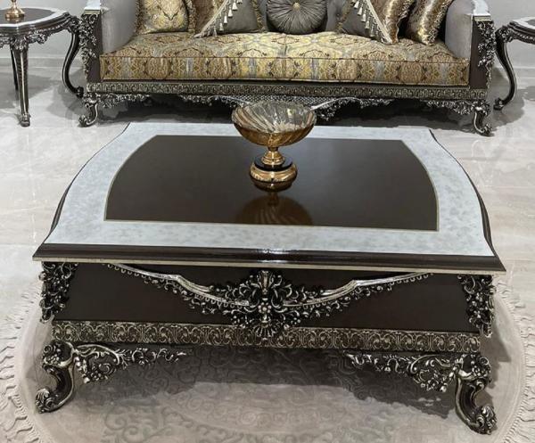 Casa Padrino Luxus Barock Couchtisch Schwarz / Weiß / Silber - Prunkvoller Wohnzimmertisch im Barockstil - Barockstil Wohnzimmer Möbel - Barock Einrichtung - Barock Möbel - Luxus Möbel im Barockstil