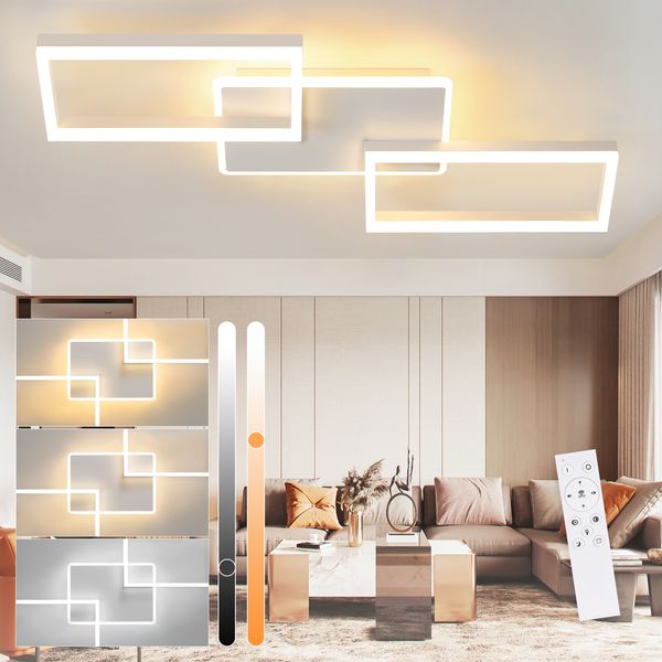 ZMH LED Deckenleuchte Deckenlampe Wohnzimmer - Dimmbar Wohnzimmerlampe Decke mit Fernbedienung 63W Groß Modern Weiß Schlafzimmerlampe Metall Küchenlampe 80CM für Schlafzimmer Küche Esszimmer Büro