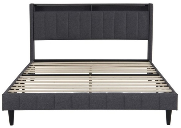 Furnishings Home Polsterbett Stauraumbett Doppelbett mit Ladefunktion (6000-farbigen variablen LED-Leuchten), Mit USB + Steckdosen, Lattenrost, Leinen, 160x200 cm Bild 4