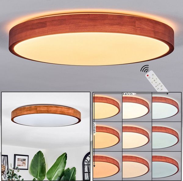 hofstein Deckenleuchte Deckenlampe aus Holz/Kunststoff in Naturfarben/Weiß, ohne Leuchtmittel, Deckenleuchte im Boho-Design, CCT einstellbar mit Fernbedienung