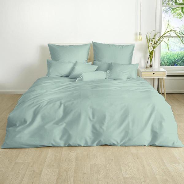 Traumschlaf Uni Mako-Satin Bettwäsche|200x220 cm + 2x 40x80 cm| rauchgrün