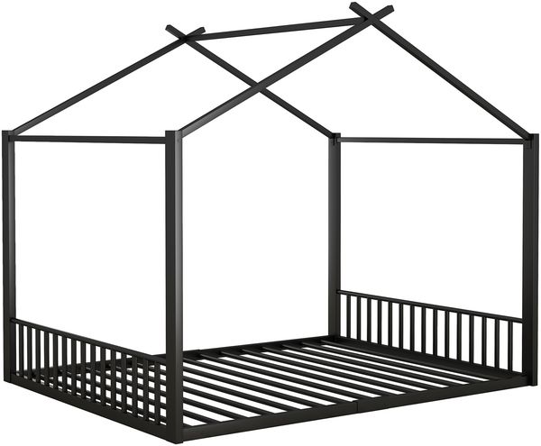 140*200cm Flachbett, Eisenrahmenbett, Kinderbett, Hausleiste, Schwarz Bild 5