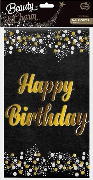GoDan Folien-Tischdecke B&C Happy Birthday schwarz 137x183 cm
