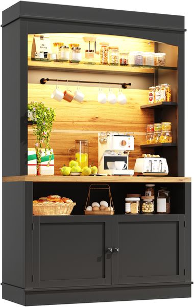 MODFU Hochschrank Küchenschrank,Vitrinenschrank,Buffetschrank (mit LED-Beleuchtung, Kippschutz & vielseitigem Stauraum, 1-St, 107*43*184cm)