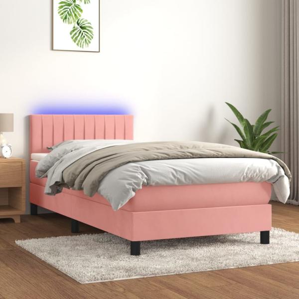 vidaXL Boxspringbett mit Matratze & LED Rosa 100x200 cm Samt 3134512