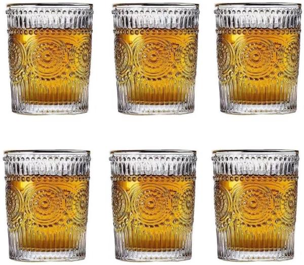 Trinkgläser Set 270ml 6 Gläser Glas Wasser Limonade Vintage Cognac Whiskey Retro Cocktail