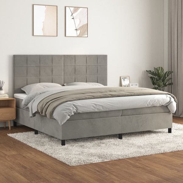 vidaXL Boxspringbett mit Matratze Hellgrau 200x200 cm Samt, Härtegrad: H2 [3143043]