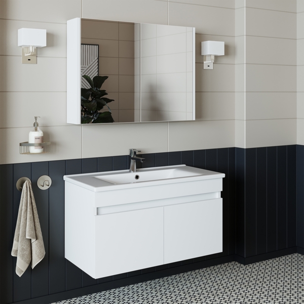 Roomart ATRIA Badmöbel Set 85 cm – Waschbecken mit Unterschrank, Waschtisch-Set • Weiß