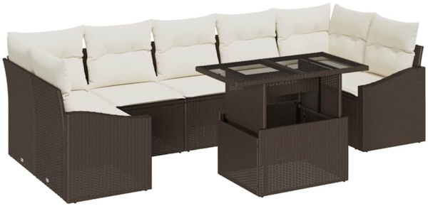 vidaXL Garten-Sofa-Set mit Kissen 8 pcs Braun und Creme Poly-Rattan 3348954
