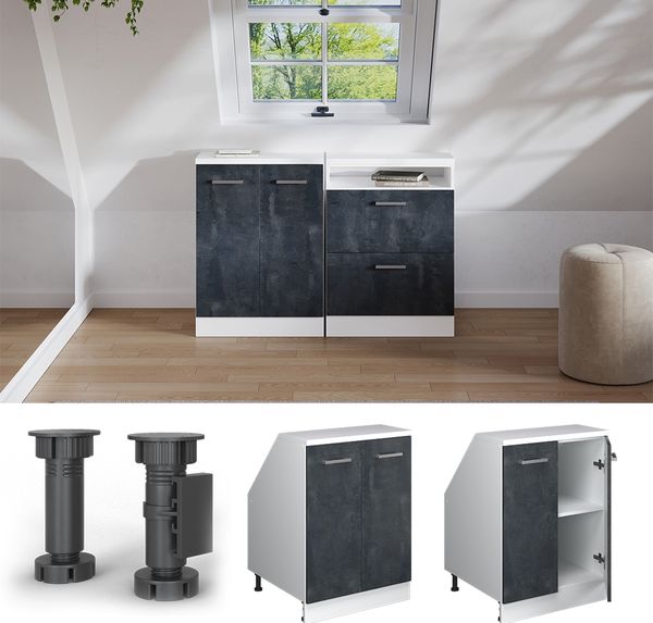 Dachschrägenschrank Rion Schwarz Beton 60 x 81.6 cm mit 2 Türen, Schrankkorpus 60 cm Tiefe Vicco Bild 5
