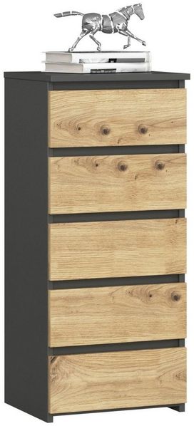 Milord FURNITURE Kommode mit 5 Schubladen 40 cm breit Holz Schrank B40xH92xT35 cm (Highboard Anrichte Schlafzimmer Wohnzimmer Flur Büro Organizer)