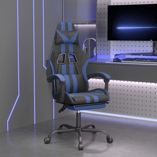 Gaming-Stuhl, Schreibtischstuhl, Bürostuhl mit Fußstütze Drehbar Schwarz & Blau Kunstleder