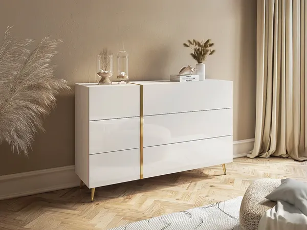 Vente-unique - MARZIALO Kommode Holz, Platte WeißGoldfarben - B 41 cm x H 87,2 cm x L 134,9 cm