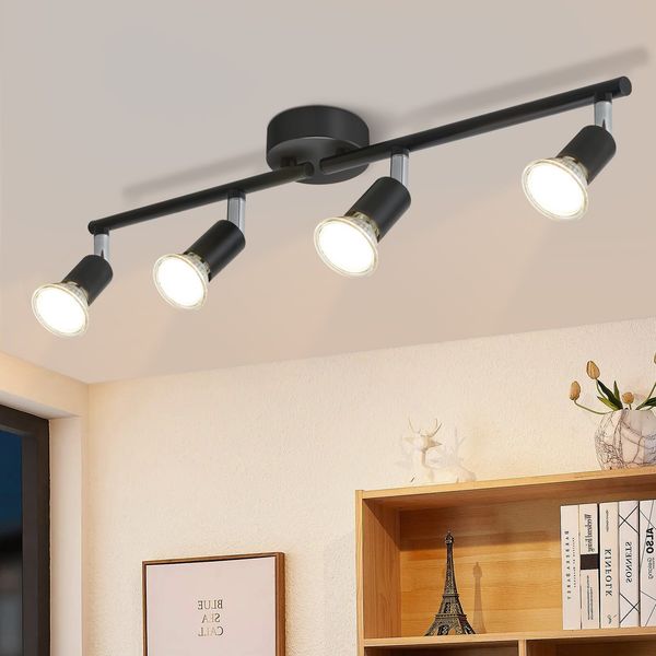 ZMH LED Deckenstrahler 4 Flammig Wohnzimmer - Schwarz Deckenleuchte Modern Deckenlampe GU10 Deckenspot Schwenkbar 330°Drehbar Spot Strahler Decke Schlafzimmer Küche Flur Ohne Leuchtmittel